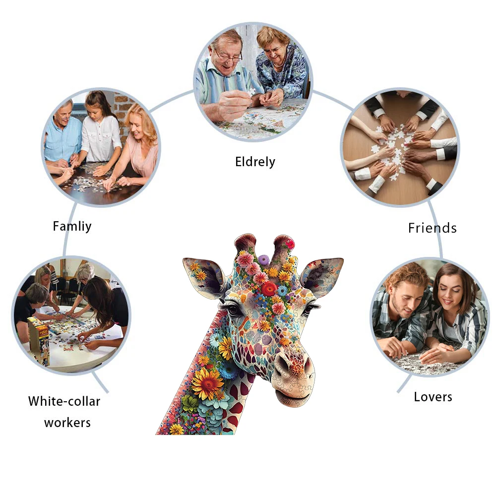 Puzzle in legno con giraffa floreale, puzzle magico ad alta difficoltà, giocattolo intellettuale, regalo per le vacanze di compleanno, gioco per famiglie, decorazioni per la casa