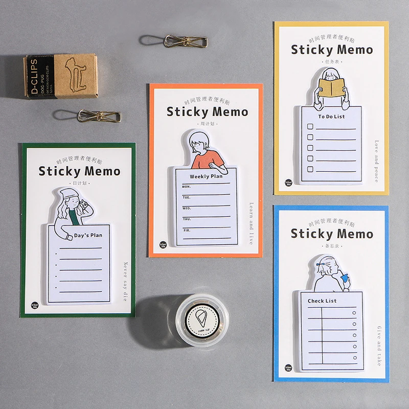 4 Packs of 120 Cute Sticky Notes Time Manager Series Sticky Notes Message Sticky Notes School Korean Stationery Set