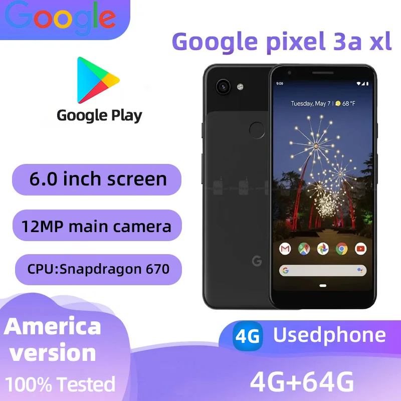 Google pixel 3a xl  4G 6Inch OLED  Screen Snapdragon670 18W Super Charge 3700mAh Battery OTG used phone