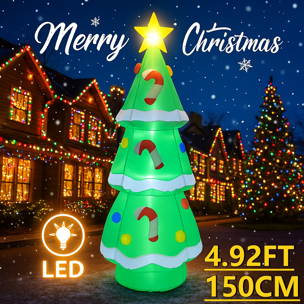 Juguetes inflables de Navidad de 4,92 pies con luz LED, suministros de árbol de estrella de Navidad, adorno para el hogar, regalo festivo, decoraciones de patio de Navidad