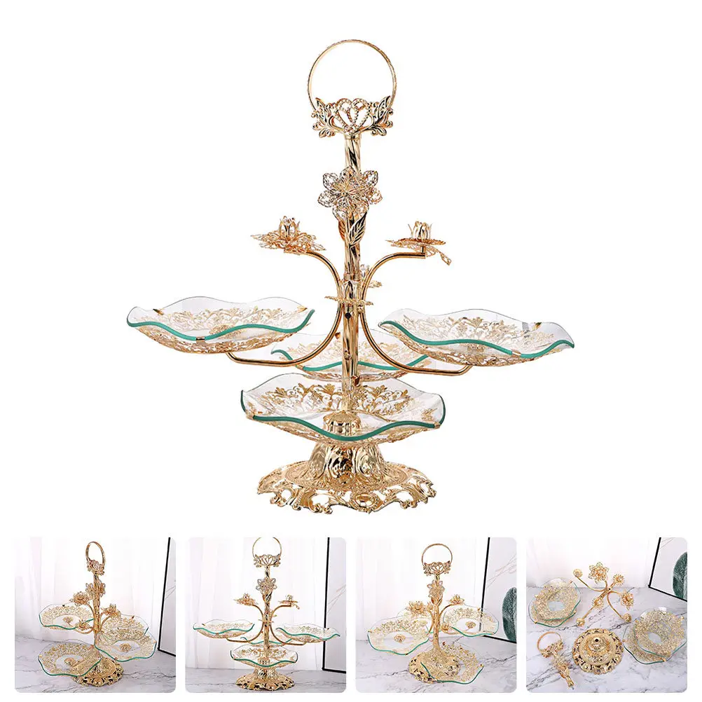 

1Pcs Glass Fruit Plate Multi-Section Candy Snack Tray Tempered Glass Iron Retro Design for Home Kitchen Storage Decoration