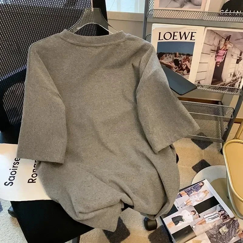 Dames T-shirt met ronde hals, effen kleur, nieuwe zomer, nieuwe mode, jeugd, casual liefde, bedrukte diamanten, mouwloze losse trui, tops