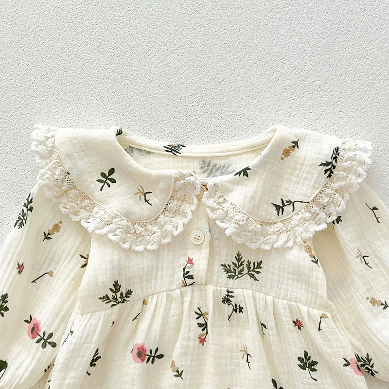 2024 New Autumn Newborn Baby Girls Bodysuits+Hair band Long Sleeved Cotton Print Infant Baby Girls Jumpsuit Children Clothes