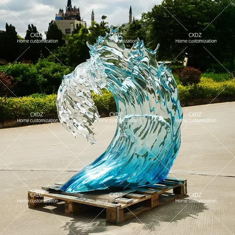 L328 Transparent Resin Wave Flower Sculpture for Hotel Elevator Hall Entrance Aisle Floor Decoration