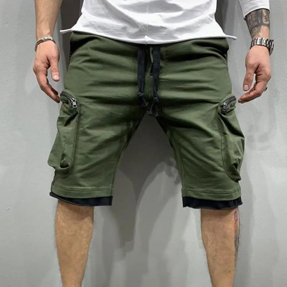 

Drawstring Cargo Shorts Men Elastic Waist Multiple Pocket Quick Dry Sports Zipper Fitness Joggings Casual Shorts Running Shorts