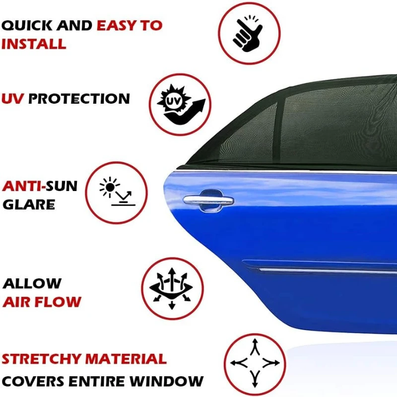 2er-Set Auto-Fensterblenden: Atmungsaktive Netz-Seiten-Sonnenschutzfolien mit UV-Schutz und Wärmeblockierung für Babys, Camping und als Rückenabdeckungen für SUV, LKW, Van – Detail 2