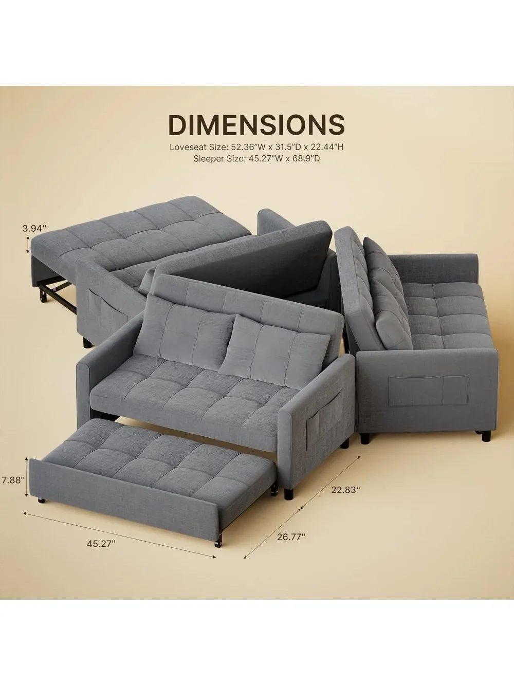 3-in-1 Convertible Sofa Bed, 52