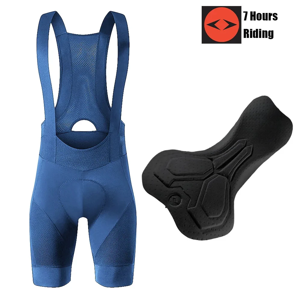 YKYW Herren Blaue Radhose mit Trägern, Italy Elastic Interface gepolstert, Sommer Outdoor Fahrrad-Trägerhose für 7 Stunden Fahrkomfort