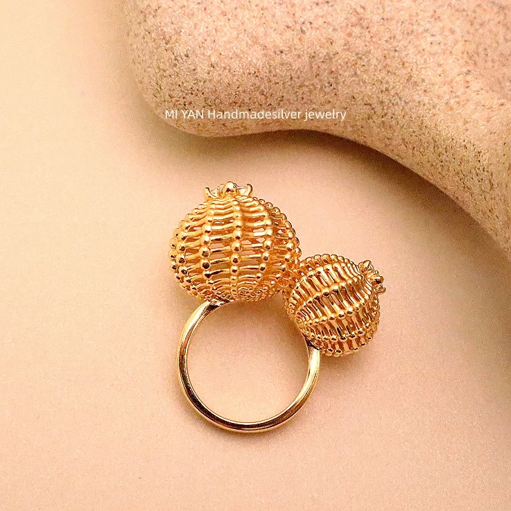 Cactus Ring Openwork Light Luxury Jewelry 925 Silver Gold-Plated Diamond-Inlaid Niche Design Sense Personality Ring for Women