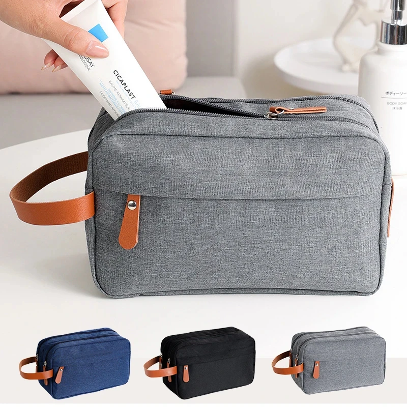 

Men's Toiletry Bag Canvas Wash Bag With Leather Handle Travel Men Wash Shaving Women Toiletry Storage Waterproof Organizer Bag