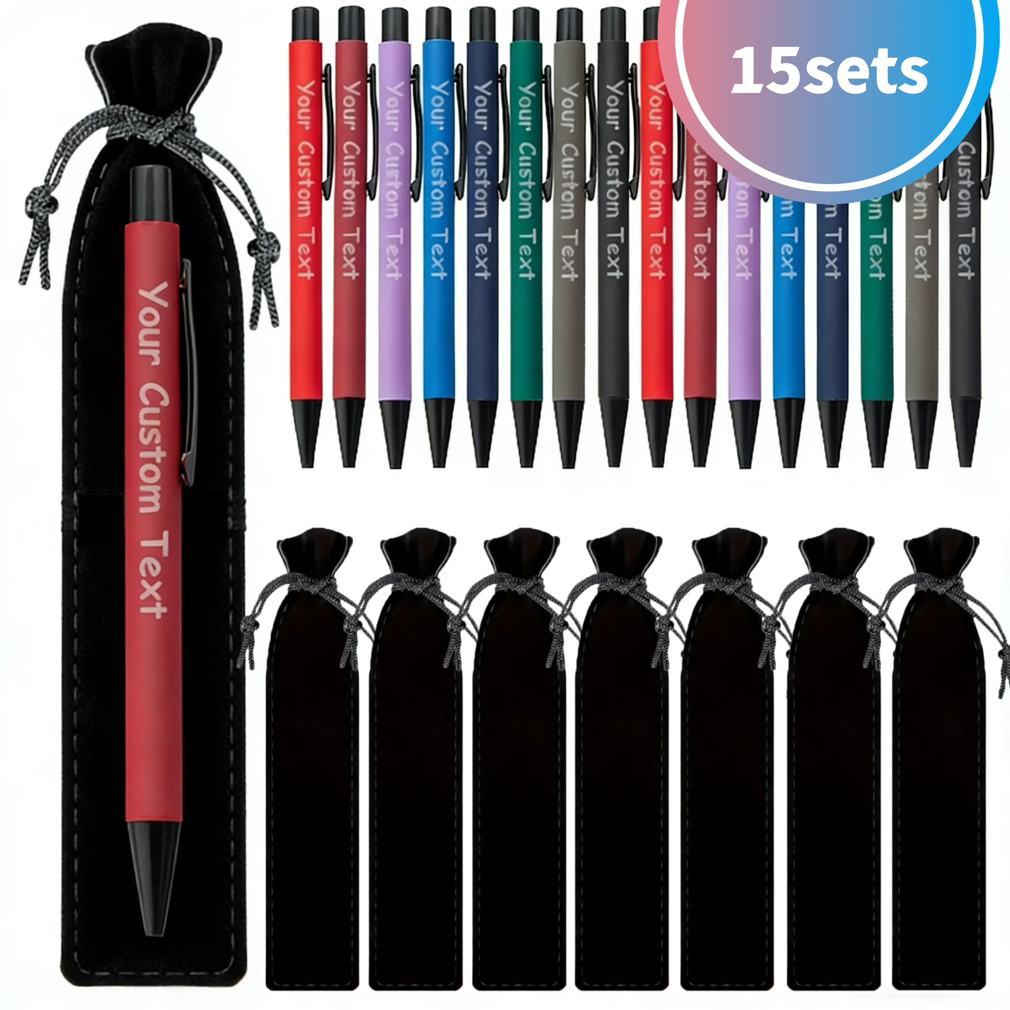 15Sets Customizable Aluminum Metal Ballpoint Pen Set for Business Office Meetings Signing School & Corporate Gifts