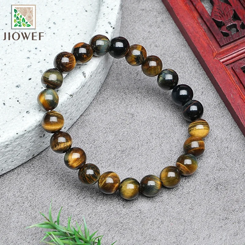 Yellow Blue Tiger Eye Stone Beaded Bracelets Women Round Jade Stone Yoga Mala Beads Healing Jewelry Meditation Wristband Gift