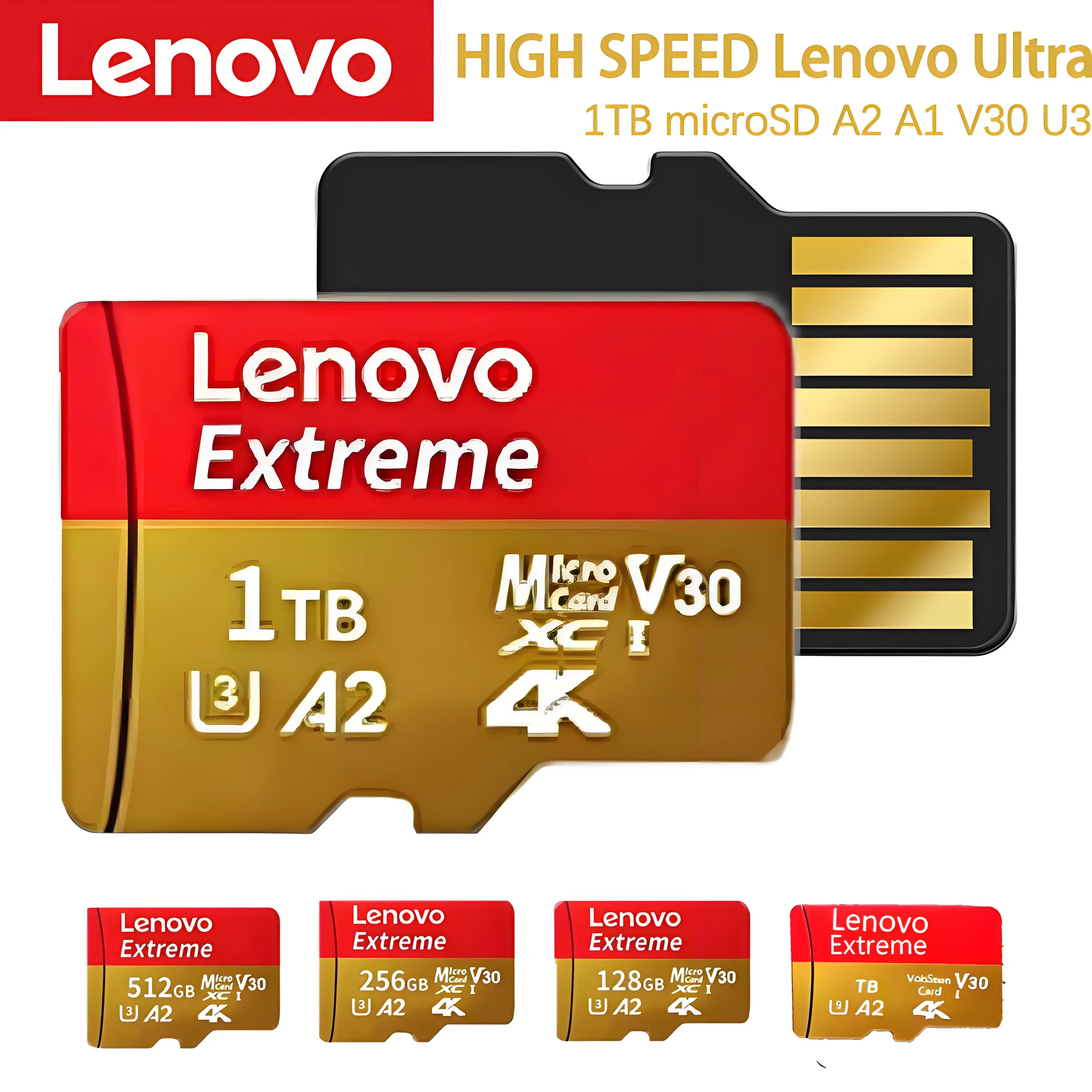 Lenovo Micro SD Card High Speed SD Memory Card 128GB  256GB 512GB 1TB 2TB Micro SD U3 V30 TF Flash Card for Phone Camera Devices