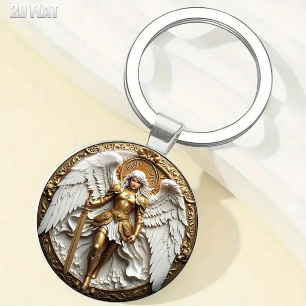 5-24Sets  Archangel Michael 2D Flat Keychain Warrior Angel Religious Pendant Faith Gift Baptism Communion Xmas Easter Souvenir view 6