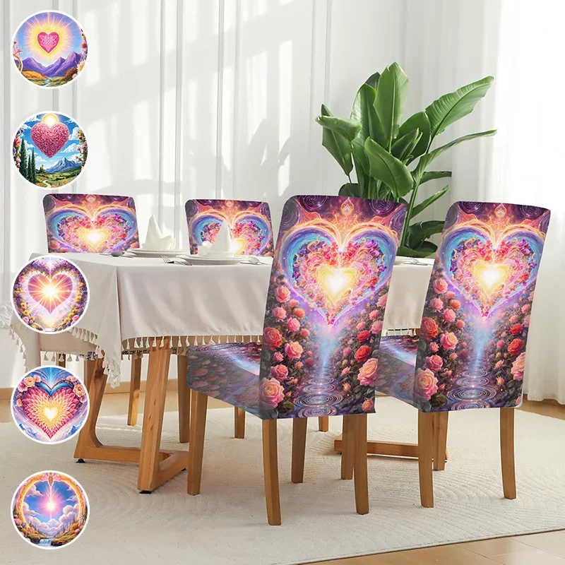 Elastic printing dining chair cover, artistic sense of love bustling pattern, removable and washable non-slip dining chair cover