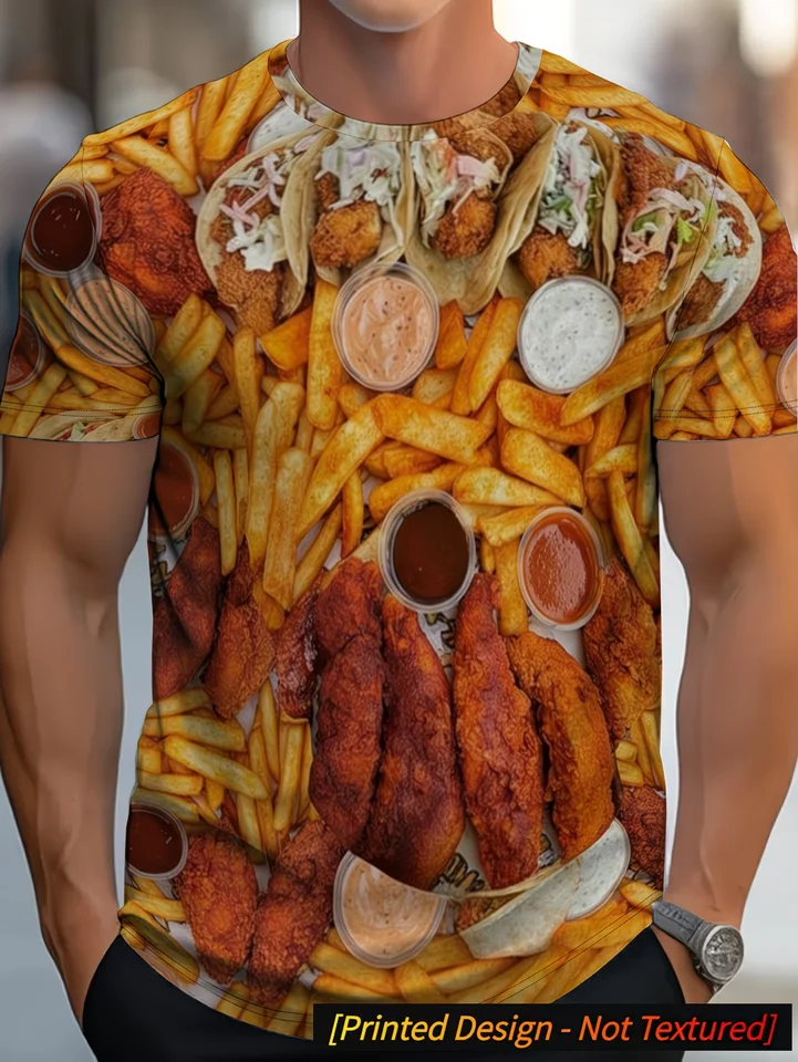 Camiseta divertida de salchicha comida estampado 3D streetwear hombre moda casual talla grande cuello redondo manga corta 6