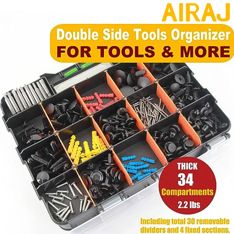 AIRAJ Double Sided Tool Box Freely Divided and Detachable Partition Board Thickened Durable Multifunctional Parts Storage Box