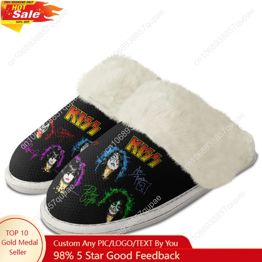 

Kiss Heavy Metal Rock Band Plush Slippers Keep Warm Shoes Men Women Cosplay Breathable Home Cotton Thermal Lightweight Slipper