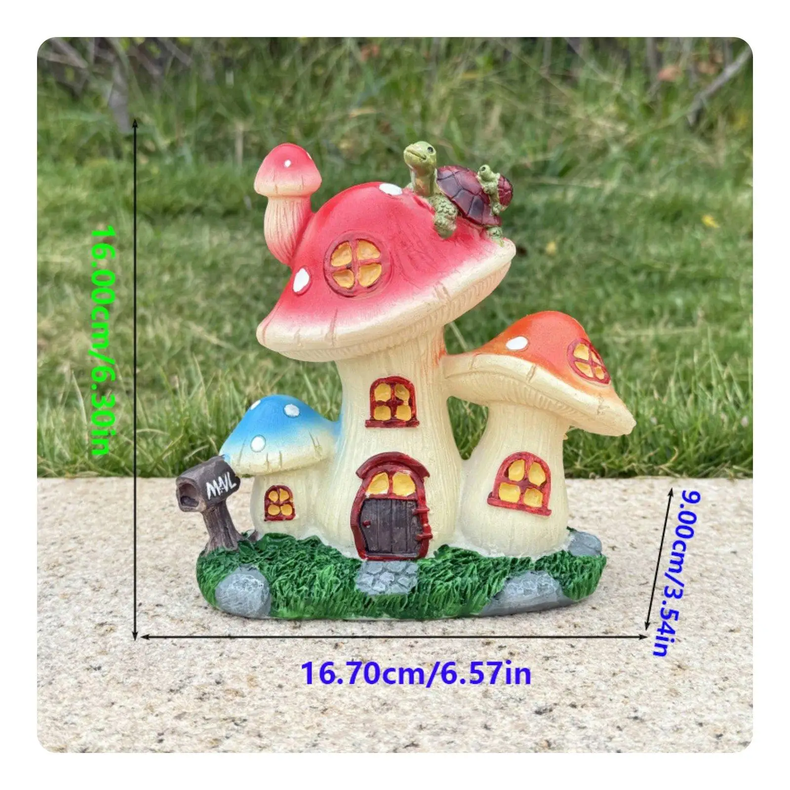 Turtle on Toadstool House Whimsical Design Toadstool House Figurine