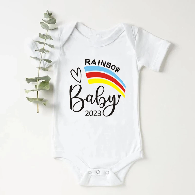 

Baby Announcement Rainbow Baby 2023 Newborn Baby Bodysuits Summer Boys Girls Romper Body Baby Pregnancy Reveal Clothes