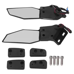 Motorcycle Side Rearview Mirrors Swivel Wing Fin with LED Turn Signal Carbon Fiber Style Replacement for Ninja 400 650