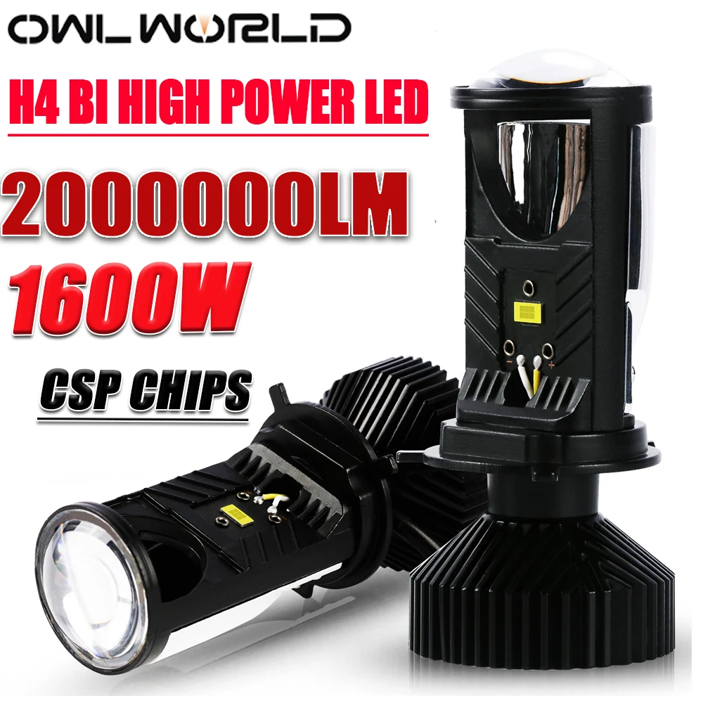 2PCS H4 Mini LED Projector Lens Bulbs CSP Chip High‑Low Beam Canbus Turbo Fan LHD 12V 24V Auto Headlight Lamp