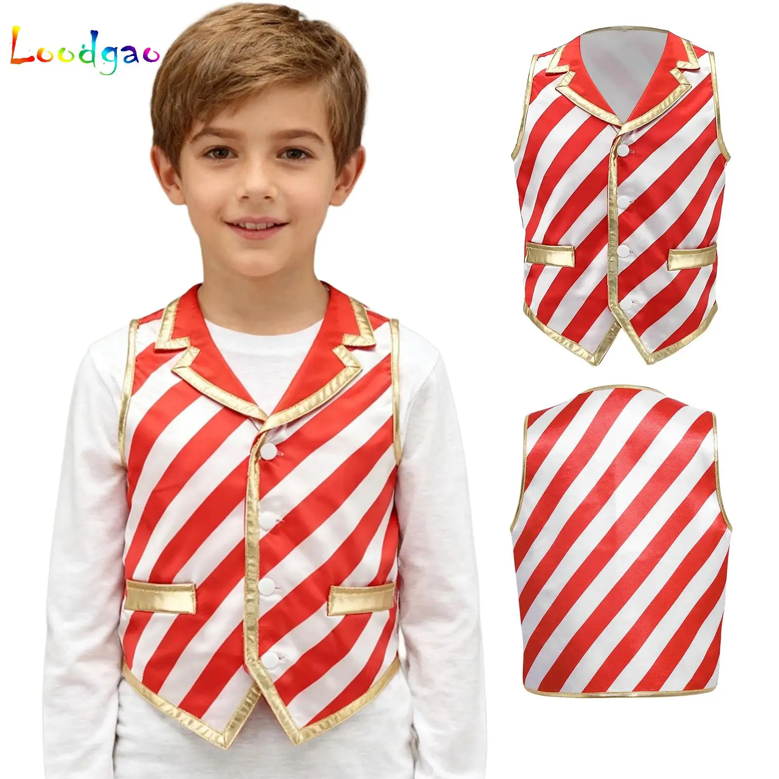

Kids Christmas Candy Cane Striped Vest Sleeveless VPointed Hem Jacket Waistcoat Carnival Xmas Party Stage Performance Costumes