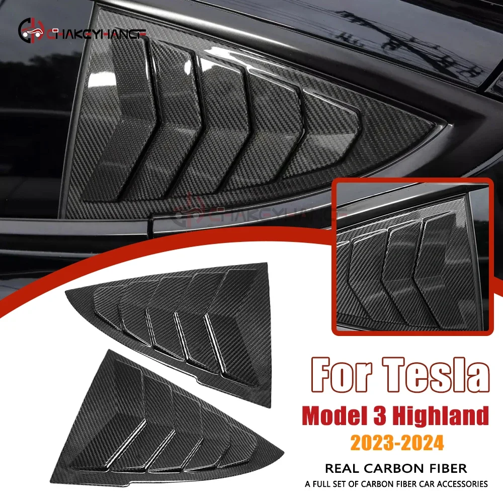 

Боковая оконная панель из углеродного волокна, треугольные жалюзи на стойке C, внешние аксессуары для автомобиля для Tesla Model 3 Highland 2023-2024 гг.
