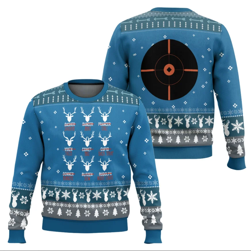 Santa’s Reindeer Hunting Ugly Christmas Sweater Funny Holiday Party Pullover Plus Size Sweater for Men Women Xmas Gift 2026