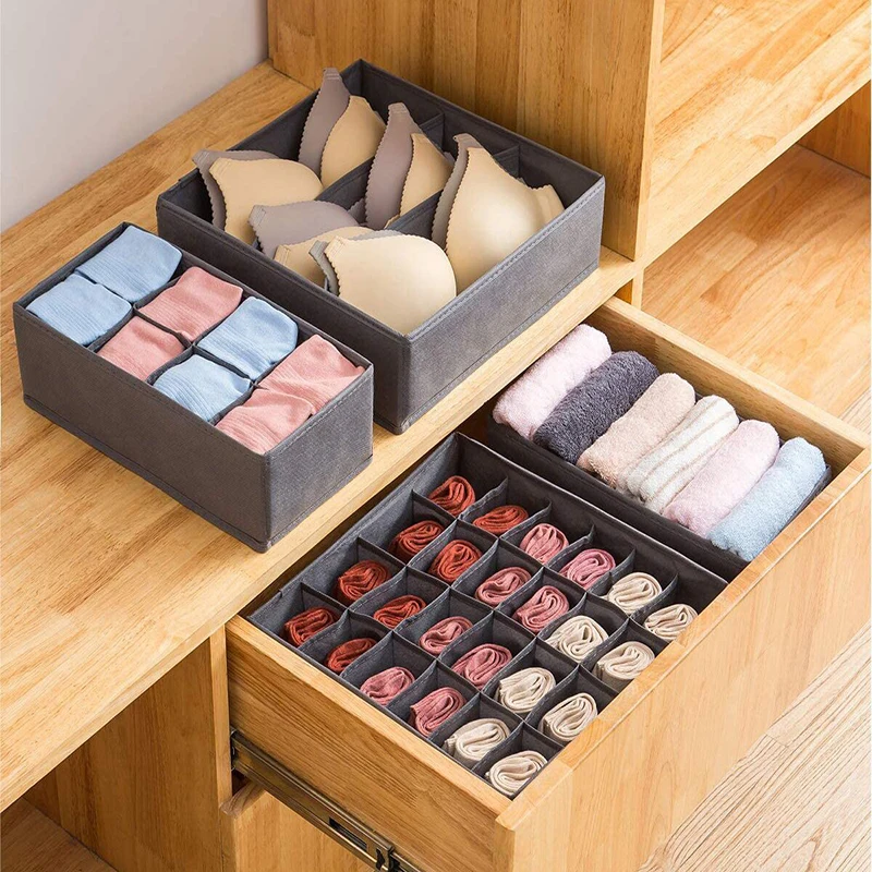 Underwear Storage Box Foldable Socks Underwear Split Household Fabric Sorting Wardrobe Clothes Organizer Drawers Separator Boxes