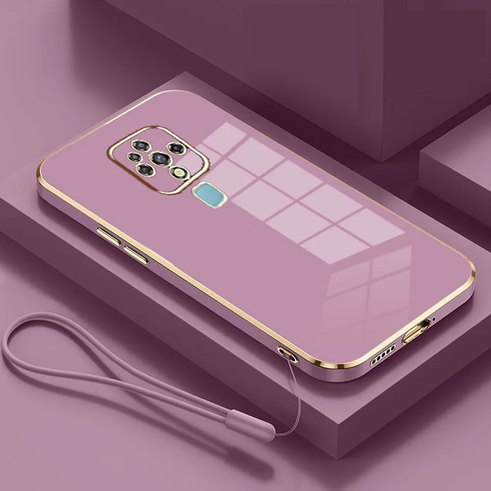 Para Tecno Camon 16 funda de lujo chapada cuadrada Tecno Camon 16 funda de teléfono CE7 CE7j CE9h funda trasera de silicona suave a prueba de golpes Fundas
