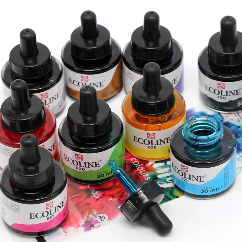 Eco-line Transparent Color 10Color 30ML Watercolor Paint PureInk Set Glass Bottle Assemble Drawing Supplies Illustration Tool