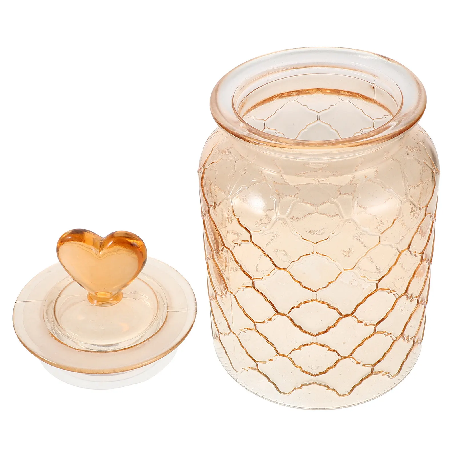 950Ml Amber Glass Airtight Storage Jar Heart-Shaped Handle Textured Grid Design for Coffee Beans Tea Snacks Pantry Organization