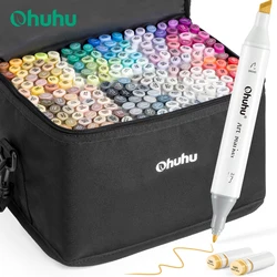 Ohuhu Oahu 200 Colors Marker Pen Set Alcohol Art Markers Dual Tips Felt Pen Sketching Drawing Graffiti Manga School Art Supplies