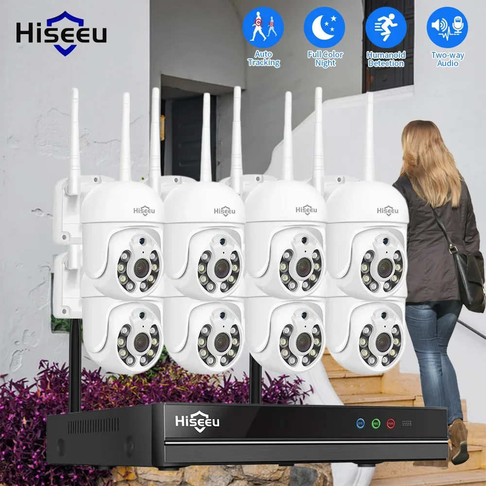 Hiseeu 3/5MP WiFi CCTV IP-Kamera Sicherheitssystem-Kit Nachtsicht Automatische Verfolgung Zwei-Wege-Audio 10-Kanal NVR Überwachungssystem