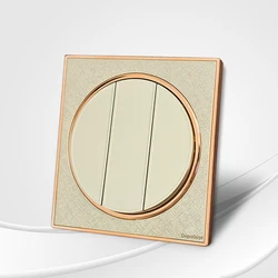 Depoguye New round gold wall speed switch panel, EU UK 16A rocker lamp switch, 220V luxury key light switch push button1gang2way