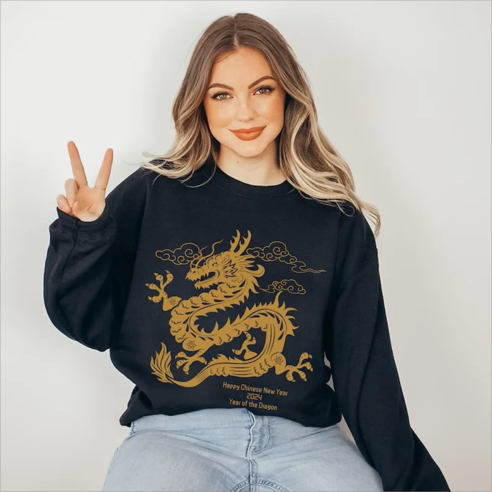 Chinese New Year 2024 Shirt Year of the Dragon Sweatshirt Astrology Chinese Style Lunar Zodiac Dragon Aesthetic Comfort Pullover