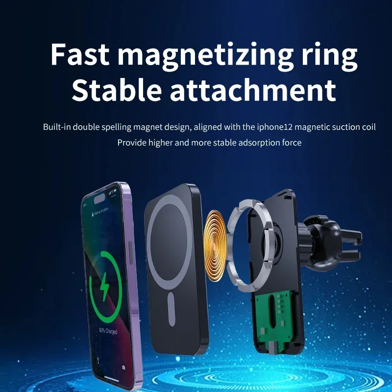 30W Magnetic Wireless Car Charger Suitabl for iPhone 15 14 13 12 Pro Max Xiaomi Samsung Magnet Air Vent Mount Phone Holder Stand image 2