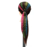 Synthetic Hair Extension18" Long Straight Women High Temperature Clip In Hair Extension Hairpiece Feather Wig Blue Rose Colorful 3