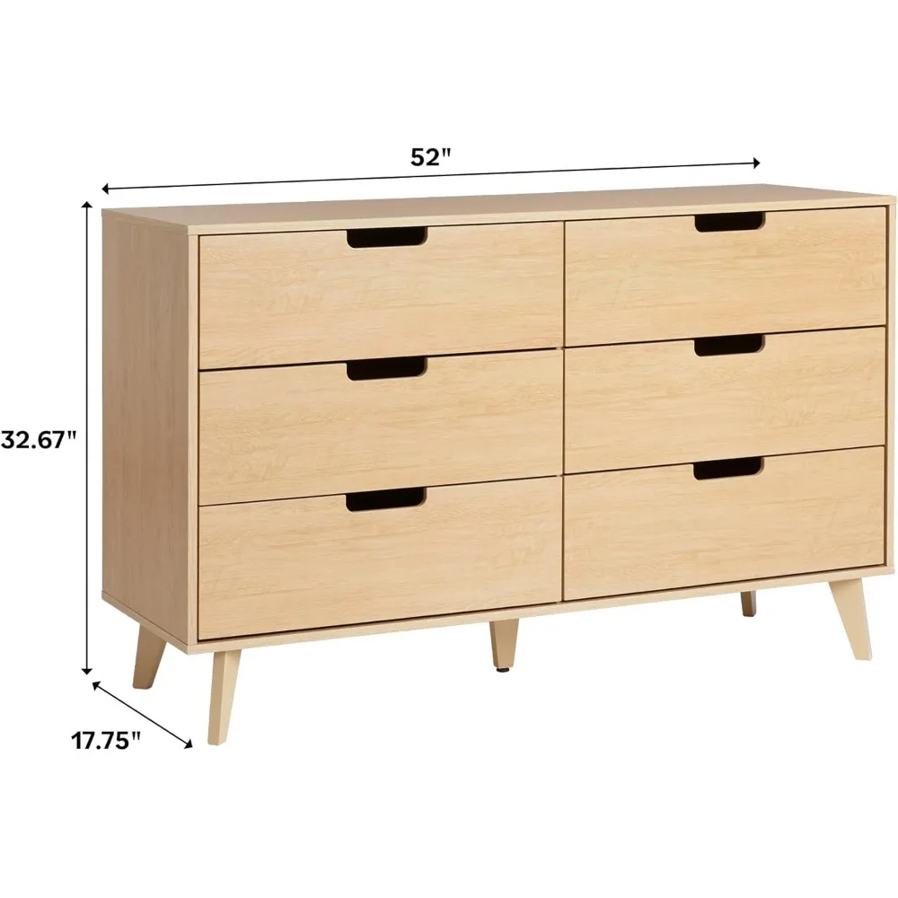 Organizador de armazenamento moderno para quarto com cômoda de 6 gavetas, 52 polegadas, Riviera