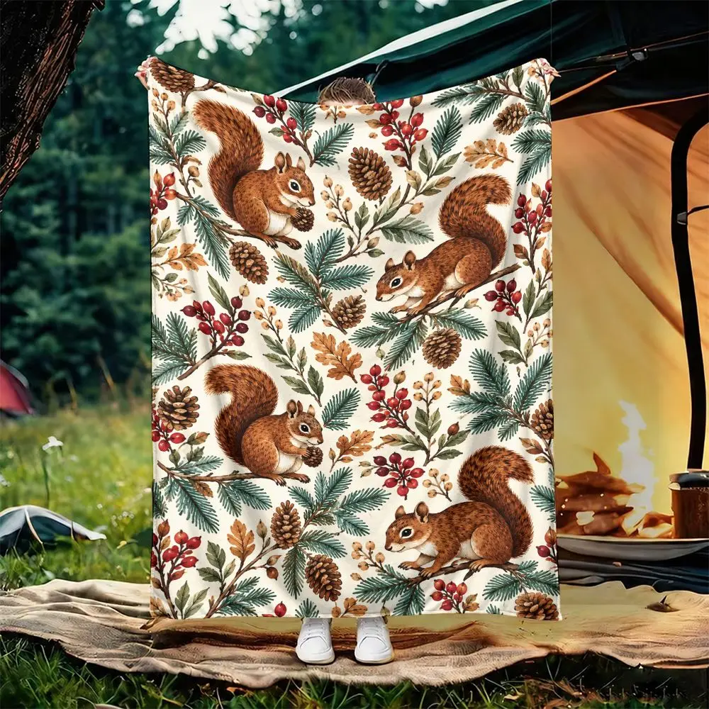 Autumn Squirrel Forest Woodland Christmas Throw Blanket Cozy Fall Decor Throw for Sofa Bedding