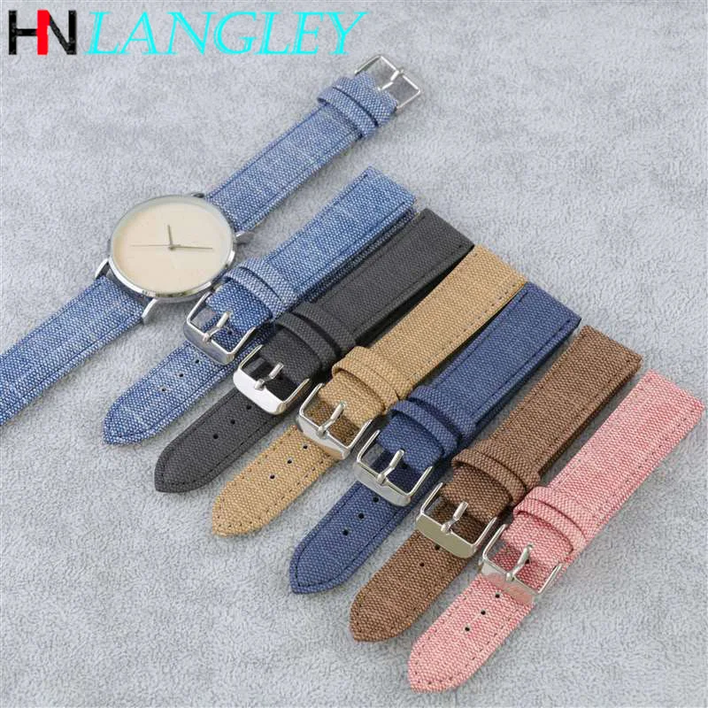 10mm 12mm 14mm 16mm 18mm 20mm 22mm Nylon Canvas Denim Fabric Strap Retro Watchband Sport Men Women Universal Wristband Bracelet