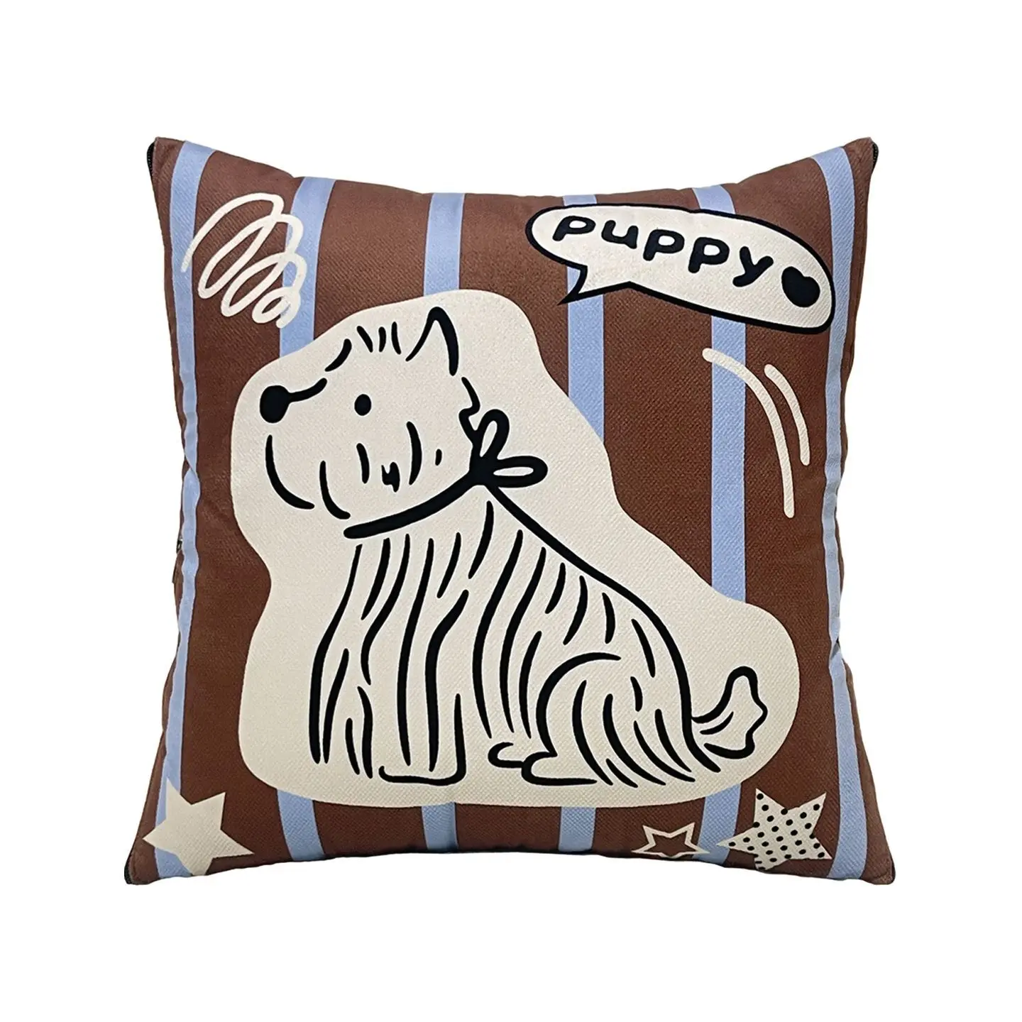 Cute Dog Pattern Striped Pillow Blanket, Dual-use Foldable Soft Velvet Cushion for Home Sofa Bed, Portable Warm Throw Adults