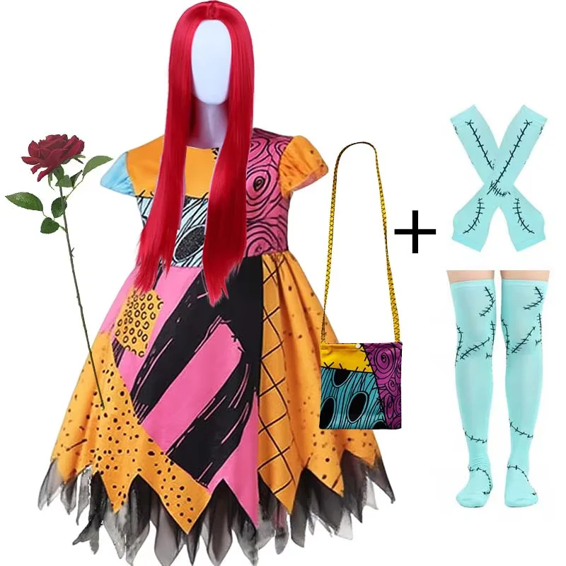 Halloween Jack Skellington Sally Cosplay Costume for Girls Boys Dress up Kids Classic Sally&Jack Frock view 6