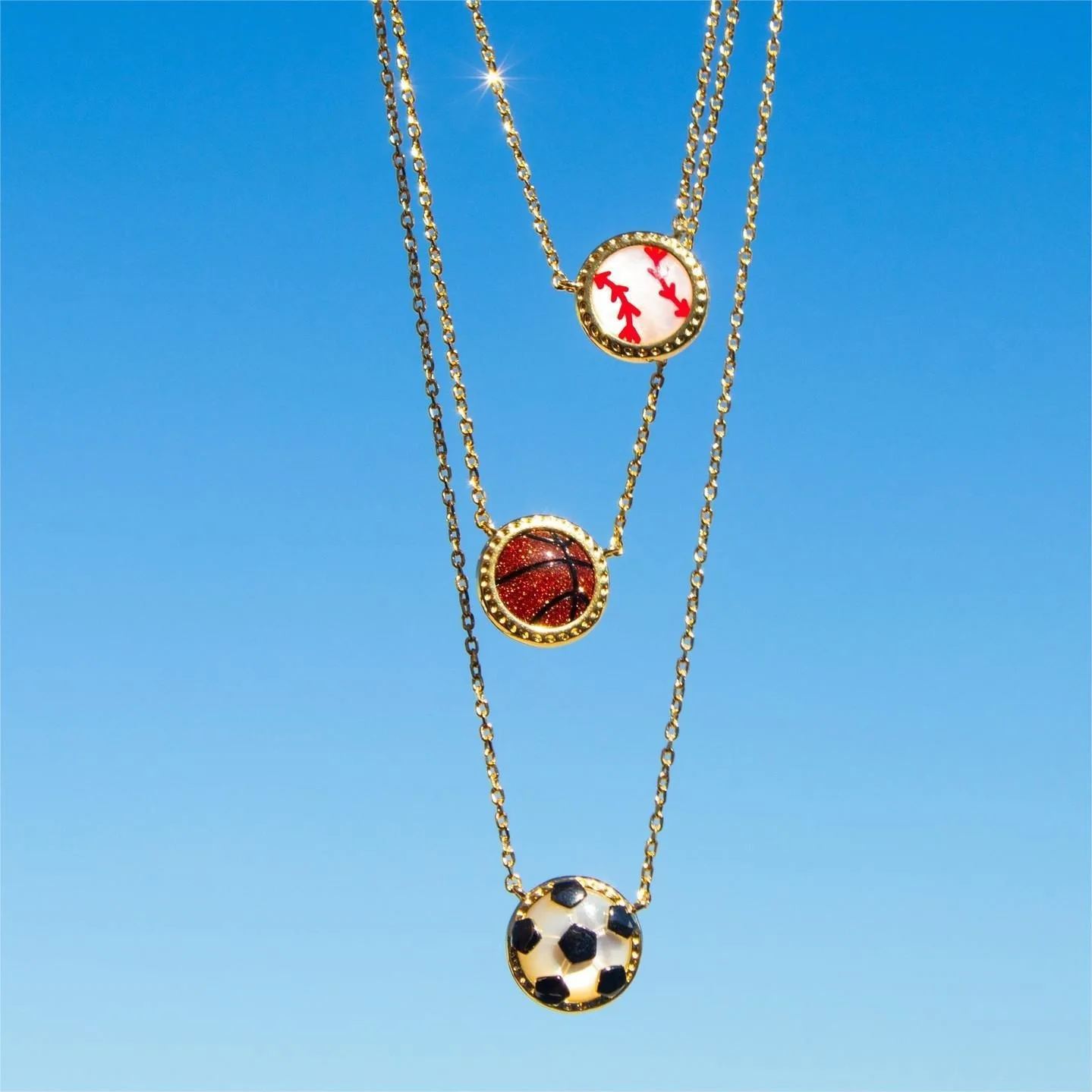 New stainless steel ins Sport Round football basketball Baseball necklace Natural resin round women's shamrock gift party