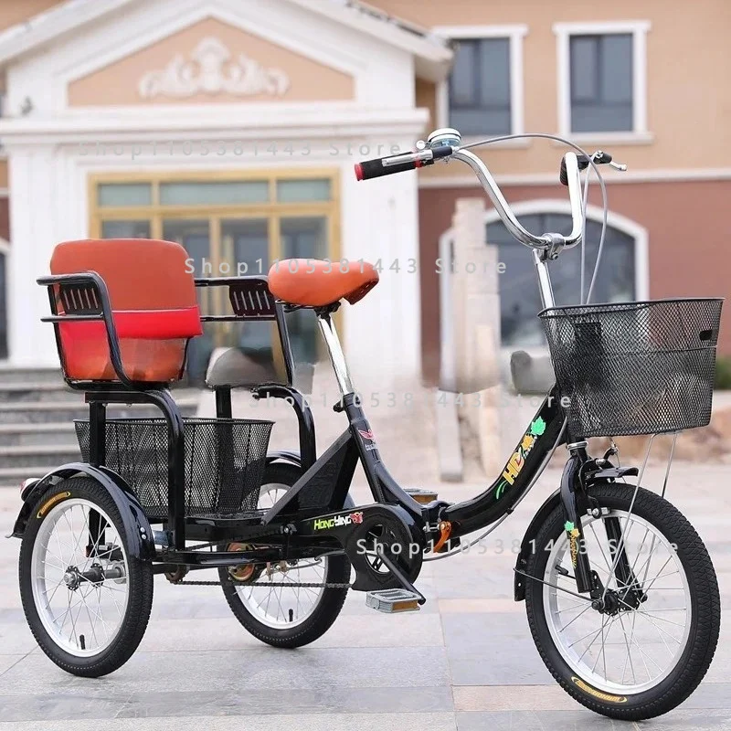 Heavy Duty Cruiser with Child Seat & Basket, Easy Pedal Exercise Cycle for Elderly,Adult Tricycle 3-Wheel Bike for Seniors