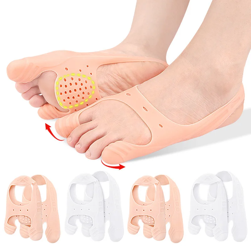 2Pcs=1Pair Toe Finger Separator Hallux Valgus Orthopedic Spacers Arch Splitter Foot Massage Shock Absorption Front Half Pad