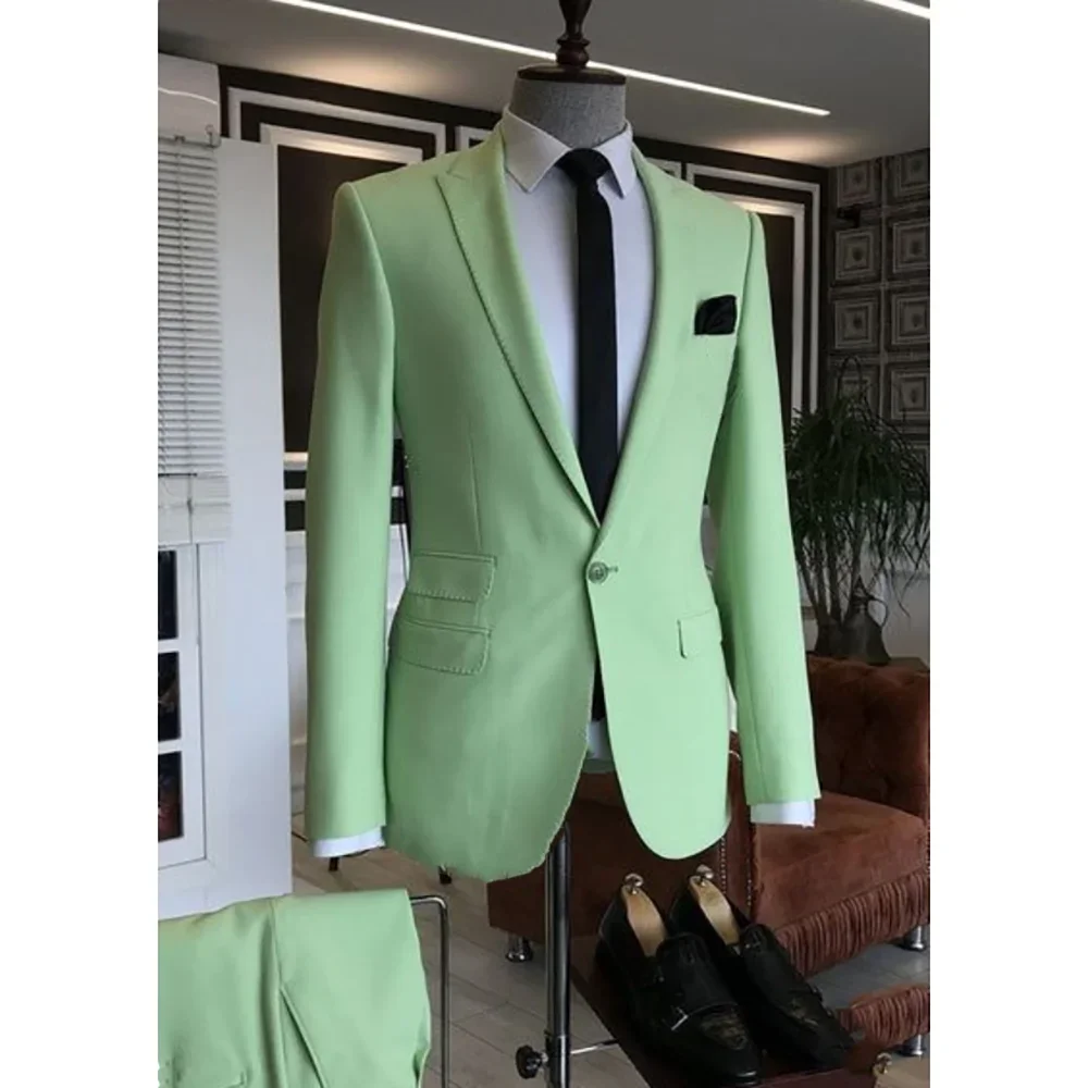 

Зеленая одежда на заказ, однобортный мужской костюм на одной пуговице, комплект из 2 предметов, смокинг для свадьбы, жениха, ужина, платье, блейзер, брюки