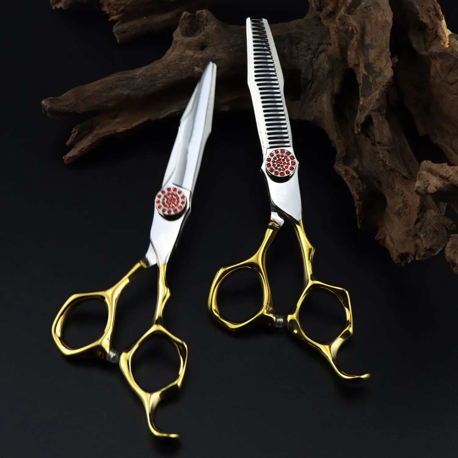 

Professional JP440c steel 6 '' Red gem gold hair scissors haircut thinning barber makas hair cutting shears hairdresser scissors