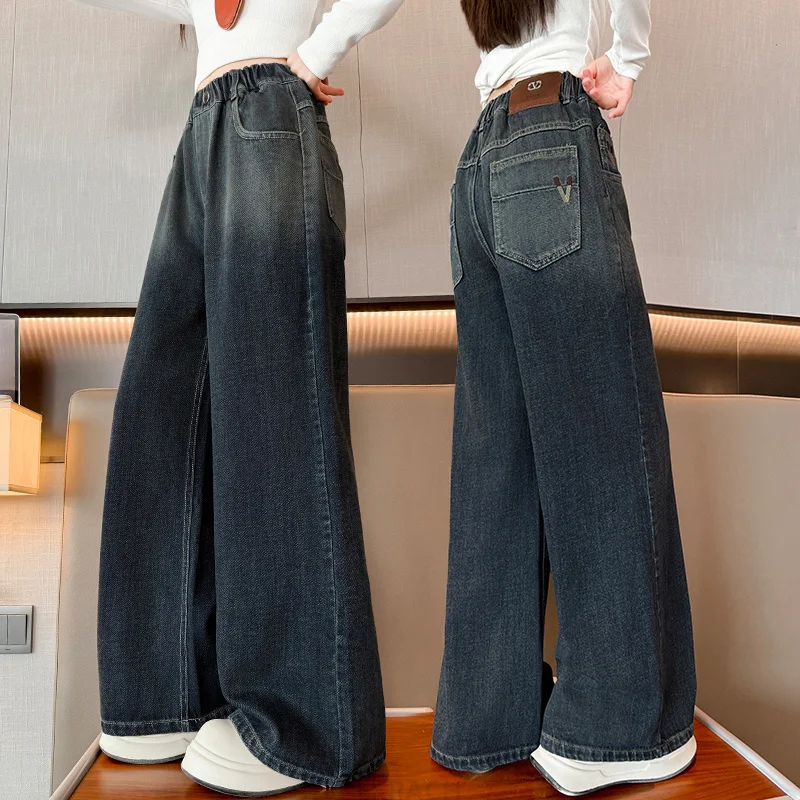 

Child y2k Gothic Hip-Hop Gradient Vintage Jeans Girl High Street Trend American Baggy Washed Denim Pants Kids Wide-Leg Trousers